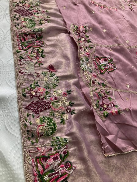 Lavender Soft Kanjivaram Silk Saree with Beads Embroidery Border for Wedding Wear Designer Wedding Sarees Wholesale