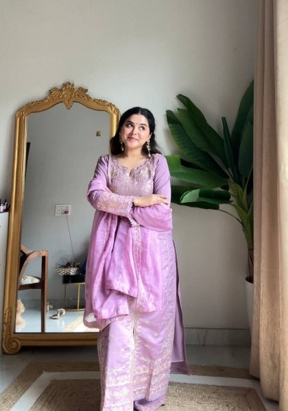 Lavender Suit Palazzo with Embroidered Dupatta Premium Festive Fashion 2025 Collection Ready To Wear Collection