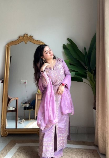 Lavender Suit Palazzo with Embroidered Dupatta Premium Festive Fashion 2025 Collection Ready To Wear Collection