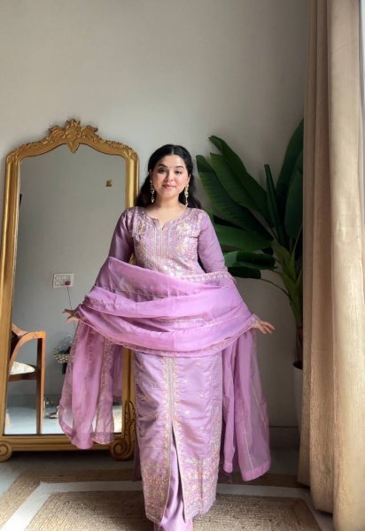 Lavender Suit Palazzo with Embroidered Dupatta Premium Festive Fashion 2025 Collection Ready To Wear Collection