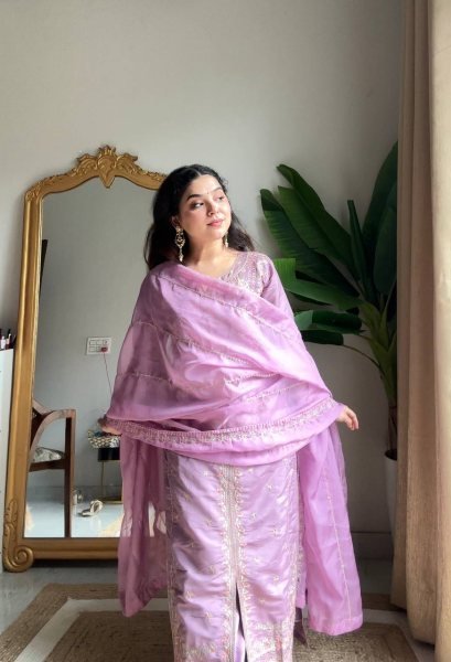 Lavender Suit Palazzo with Embroidered Dupatta Premium Festive Fashion 2025 Collection Ready To Wear Collection