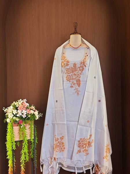 Lavender Tussar Silk Unstitched Suit with Floral Weaving Dupatta and Bottom at Wholesale Rate 