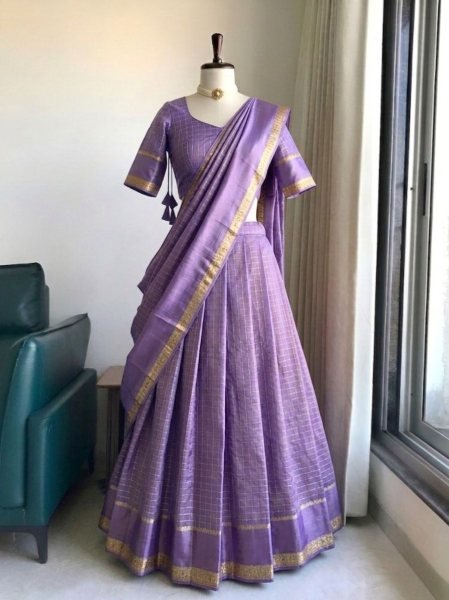 Lavender Viscose Georgette Lehenga Choli with Zari Weaving Work at Wholesale Rate Half Saree Lehenga
