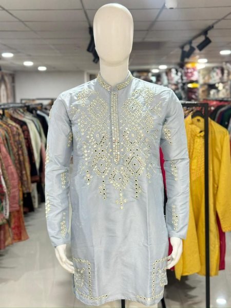 Lavensder Designer Mens Kurta with Mirror Neck Work for Wedding Functions Kurta Pajama Wholesale