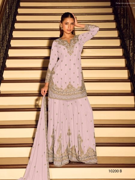 Lavish Baby Pink Stylish Chinon Palazzo Set for Festive and Wedding Wear Designer Plazzo Salwar Suits Wholesale