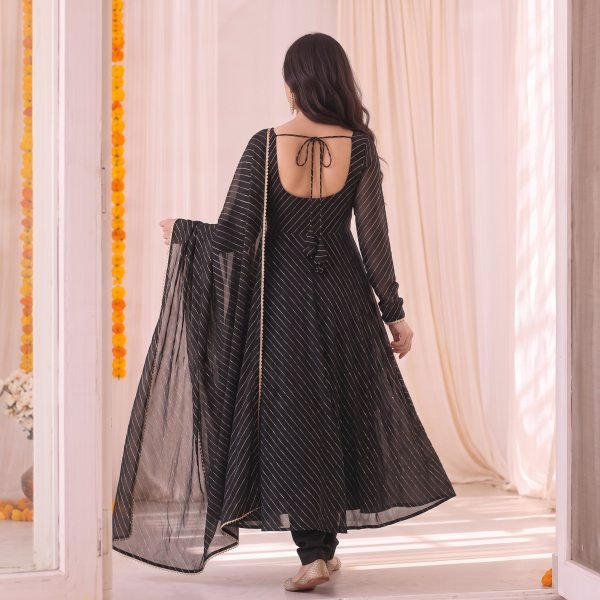 Lavish Black Bandhani Anarkali Dress with 50 Inch Length and Double Flair for Festival Anarkali Kurtis 