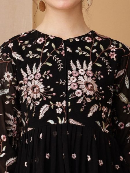 Lavish Black Girls Fox Georgette Embroidered Kurta and Palazzo Set with Round Neck Girls Wear