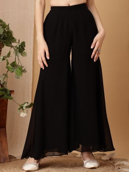 Lavish Black Girls Fox Georgette Embroidered Kurta and Palazzo Set with Round Neck Girls Wear