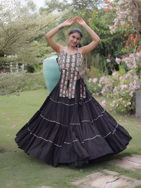 Lavish Black Premium Kora Cotton Lehenga Blouse Set with Kutchi Patchwork  Lehenga
