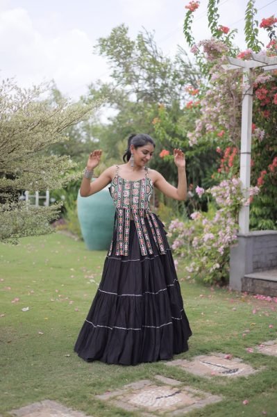 Lavish Black Premium Kora Cotton Lehenga Blouse Set with Kutchi Patchwork Navratri Lehnega Choli