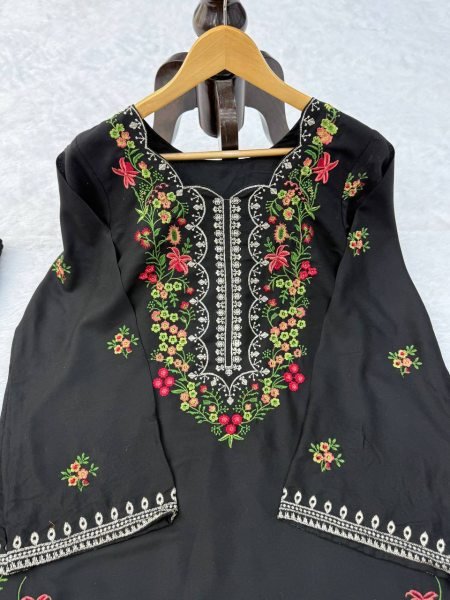 Lavish Black Rayon Farshi Salwar Set with Heavy Thread Work For Women Ready To Wear Collection