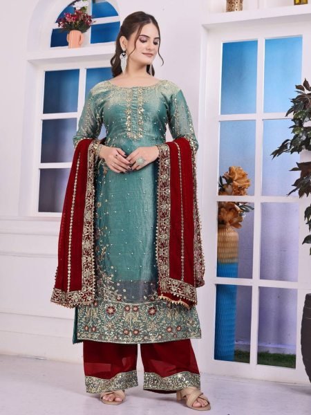 Lavish Blue Salwar Suit With Dupatta in Fendy Silk With Sequence Embroidery Work