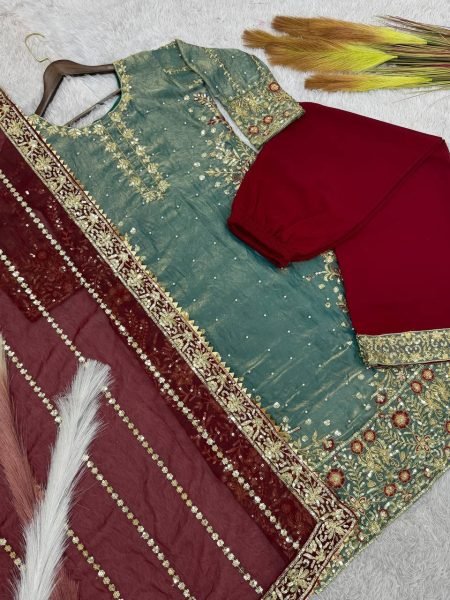 Lavish Blue Salwar Suit With Dupatta in Fendy Silk With Sequence Embroidery Work Ready To Wear Collection