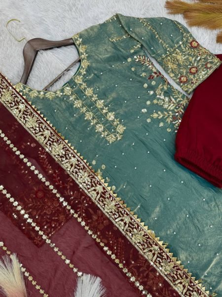 Lavish Blue Salwar Suit With Dupatta in Fendy Silk With Sequence Embroidery Work Ready To Wear Collection