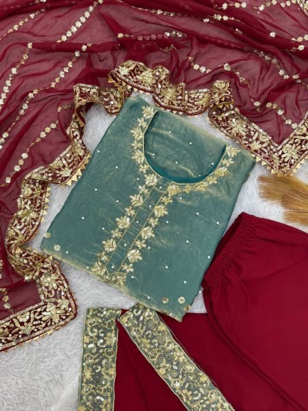 Lavish Blue Salwar Suit With Dupatta in Fendy Silk With Sequence Embroidery Work Ready To Wear Collection