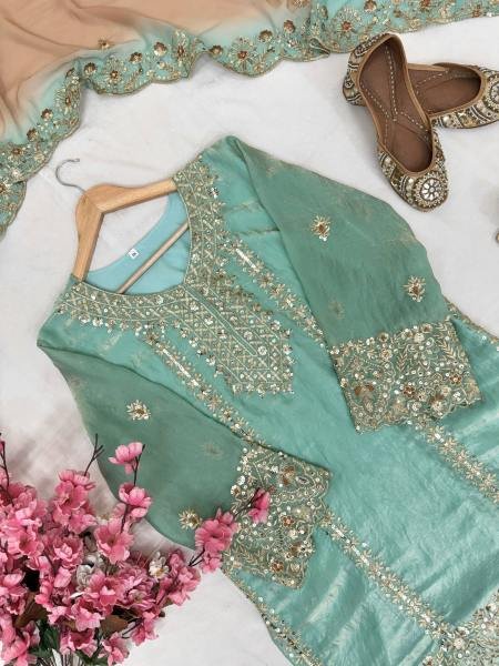 Lavish Fendy Silk Sharara Suit Set with Sequins and Zari Embroidery at Wholesale Price Ready To Wear Collection