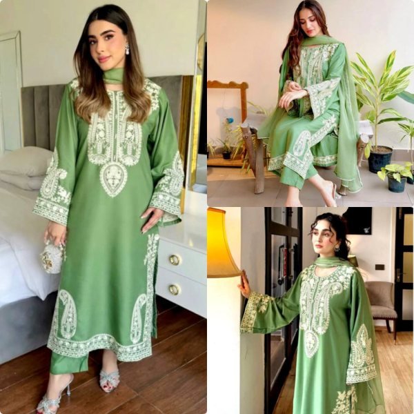Lavish Green Elegant Nylon Organza Silk Suit for Festive Wear Ready To Wear Collection