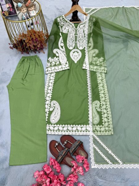 Lavish Green Elegant Nylon Organza Silk Suit for Festive Wear Ready To Wear Collection