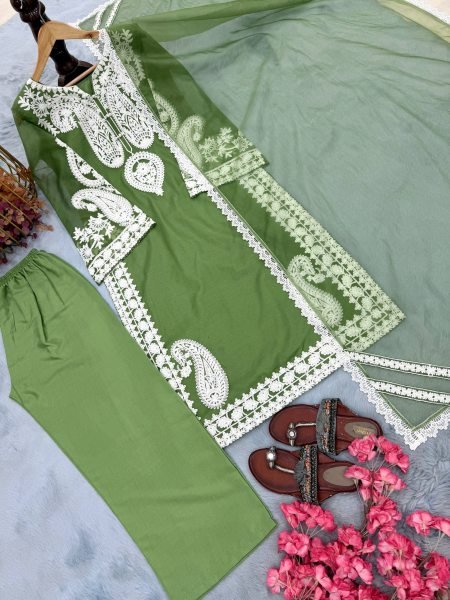 Lavish Green Elegant Nylon Organza Silk Suit for Festive Wear Ready To Wear Collection