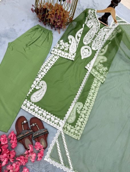 Lavish Green Elegant Nylon Organza Silk Suit for Festive Wear Ready To Wear Collection