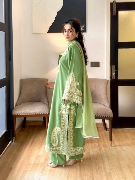 Lavish Green Elegant Nylon Organza Silk Suit for Festive Wear Ready To Wear Collection