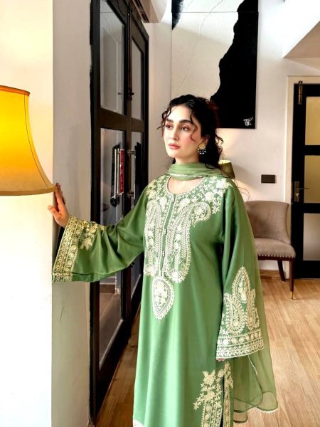 Lavish Green Elegant Nylon Organza Silk Suit for Festive Wear Ready To Wear Collection