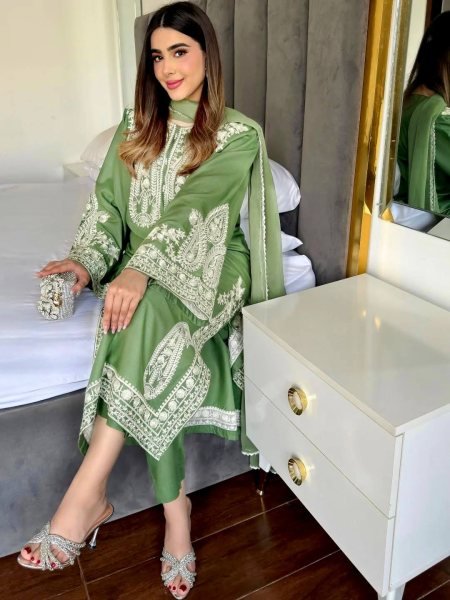 Lavish Green Elegant Nylon Organza Silk Suit for Festive Wear Ready To Wear Collection