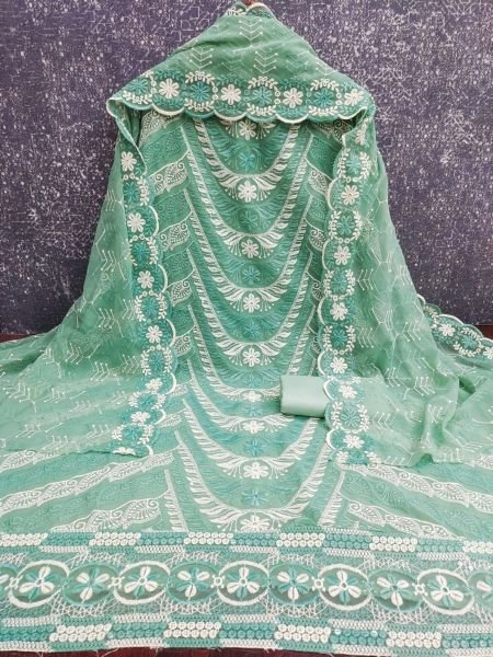 Lavish Green Party Wear Georgette Suit with Heavy Multi Siffly Embroidery 