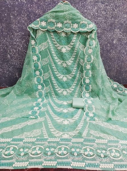 Lavish Green Party Wear Georgette Suit with Heavy Multi Siffly Embroidery Color Set Matching Dress Material Wholesale
