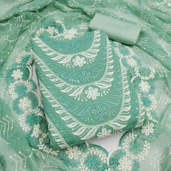 Lavish Green Party Wear Georgette Suit with Heavy Multi Siffly Embroidery Color Set Matching Dress Material Wholesale