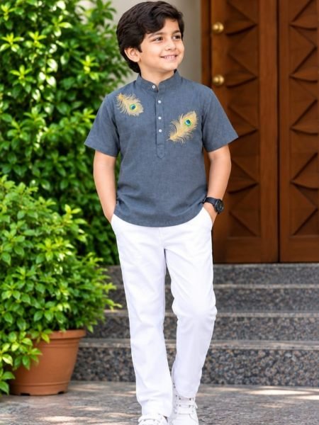 Lavish Grey Kids Festive Wear Jippa with Premium Printed Design for Festival 