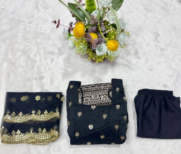 Lavish Heavy Embroidered Silk Gown Set with Pant   Net Dupatta for Party   Reception Wear Embroidery Kurtis 