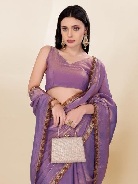 Lavish Lavender Color Fendi Silk With Embroidery Lace Broder and Blouse Manufacture Rates Silk Sarees Wholesale
