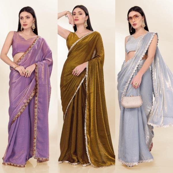 Lavish Lavender Color Fendi Silk With Embroidery Lace Broder and Blouse Manufacture Rates Silk Sarees Wholesale