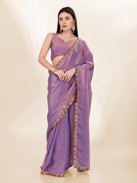 Lavish Lavender Color Fendi Silk With Embroidery Lace Broder and Blouse Manufacture Rates Silk Sarees Wholesale