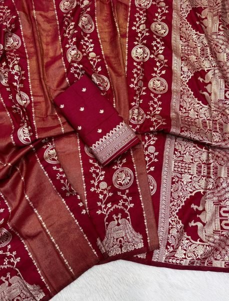 Lavish Maroon Festive Wear Crepe Khadi Cotton Silk Saree with Peacock Motifs Printed Cotton Sarees Wholesale
