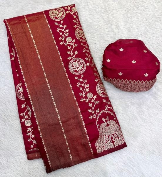Lavish Maroon Festive Wear Crepe Khadi Cotton Silk Saree with Peacock Motifs Printed Cotton Sarees Wholesale