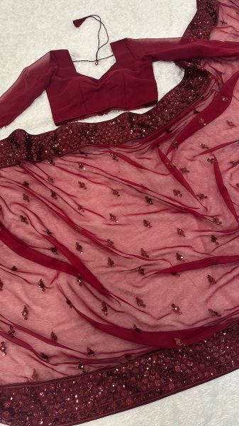 Lavish Maroon Georgette Saree with Sequins Work and Unstitched Blouse at Manufacturer Rate Bollywood Fancy Sarees Wholesale