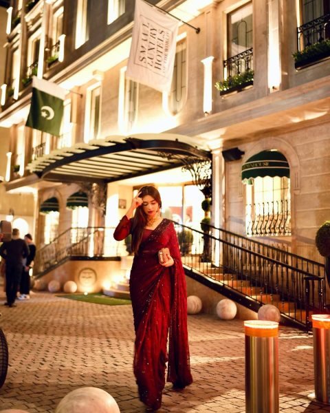 Lavish Maroon Georgette Saree with Sequins Work and Unstitched Blouse at Manufacturer Rate Bollywood Fancy Sarees Wholesale