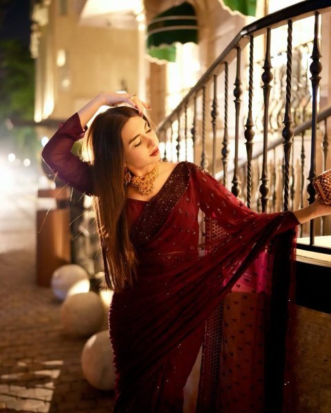 Lavish Maroon Georgette Saree with Sequins Work and Unstitched Blouse at Manufacturer Rate Bollywood Fancy Sarees Wholesale