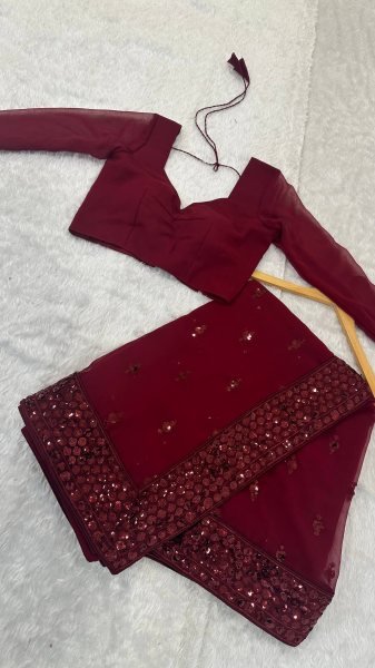 Lavish Maroon Georgette Saree with Sequins Work and Unstitched Blouse at Manufacturer Rate Bollywood Fancy Sarees Wholesale