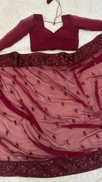 Lavish Maroon Georgette Saree with Sequins Work and Unstitched Blouse at Manufacturer Rate Bollywood Fancy Sarees Wholesale
