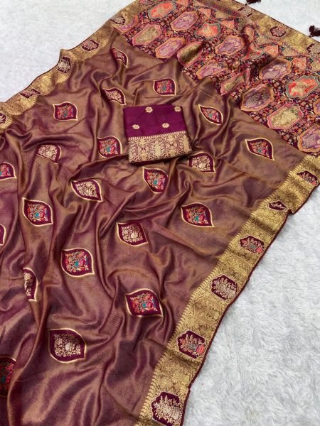 Lavish Maroon Nylon Tissue Saree with Zarkan Work for Party Wear Printed Cotton Sarees Wholesale