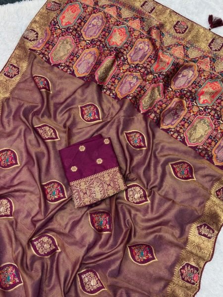Lavish Maroon Nylon Tissue Saree with Zarkan Work for Party Wear Printed Cotton Sarees Wholesale