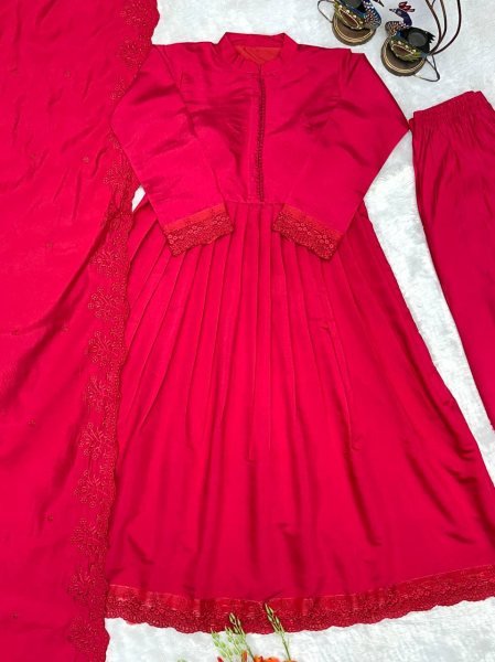 Lavish Maroon Style Heavy Roman Silk Gown with Designer Embroidered Dupatta Ready To Wear Collection