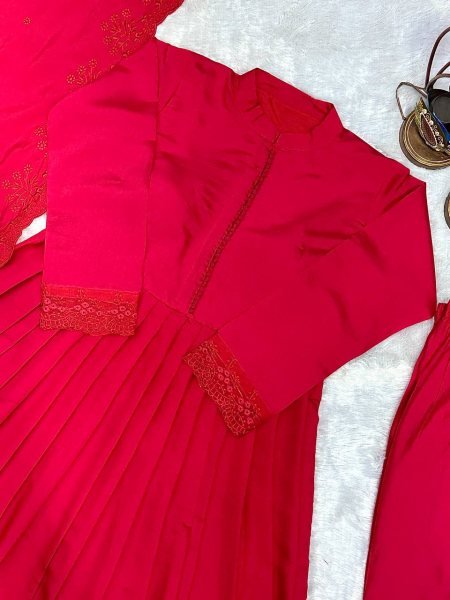 Lavish Maroon Style Heavy Roman Silk Gown with Designer Embroidered Dupatta Ready To Wear Collection
