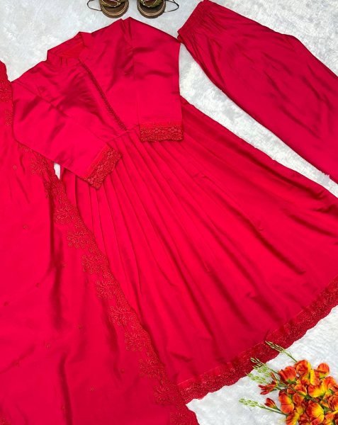 Lavish Maroon Style Heavy Roman Silk Gown with Designer Embroidered Dupatta Ready To Wear Collection