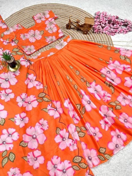 Lavish Maslin Cotton Silk Printed Lehenga Choli with Handwork for Ethnic Wear Girls Wear