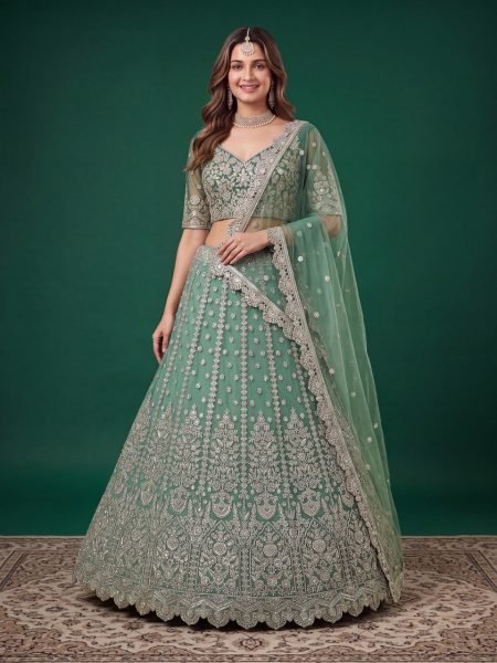 Lavish Mint Green Designer Bridal Lehenga with Floral Zari Embroidery Dupatta at Wholesale Rate Bridal Lehenga Choli