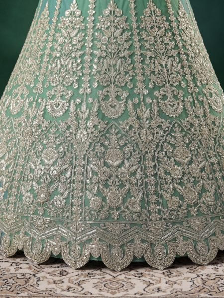 Lavish Mint Green Designer Bridal Lehenga with Floral Zari Embroidery Dupatta at Wholesale Rate Bridal Lehenga Choli